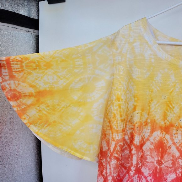 Concepts Yellow and Pink Sequin Front Short Sleeve Blouse Shirt XXXL - Picture 4 of 7